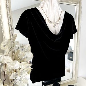 Black velvet drape front top. Size small.